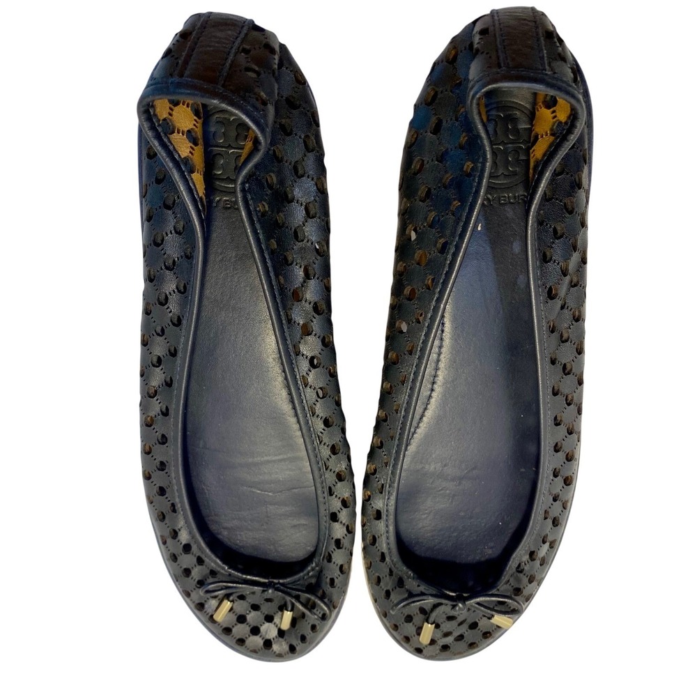 Tory Burch Black Leather Bow Chic Casual Ballet Flats Women's Shoes Size 11